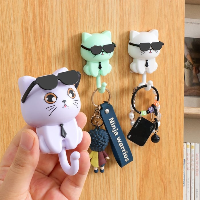 PurrPeek | Grillige Kat Sleutelhanger - Cartoon Glurende Kat Muurhaak voor Sleutels & Accessoires