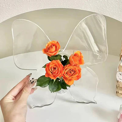 TransFlora | Crystal Butterfly Vase – Transparante elegante glazen vaas voor thuis, bloemen