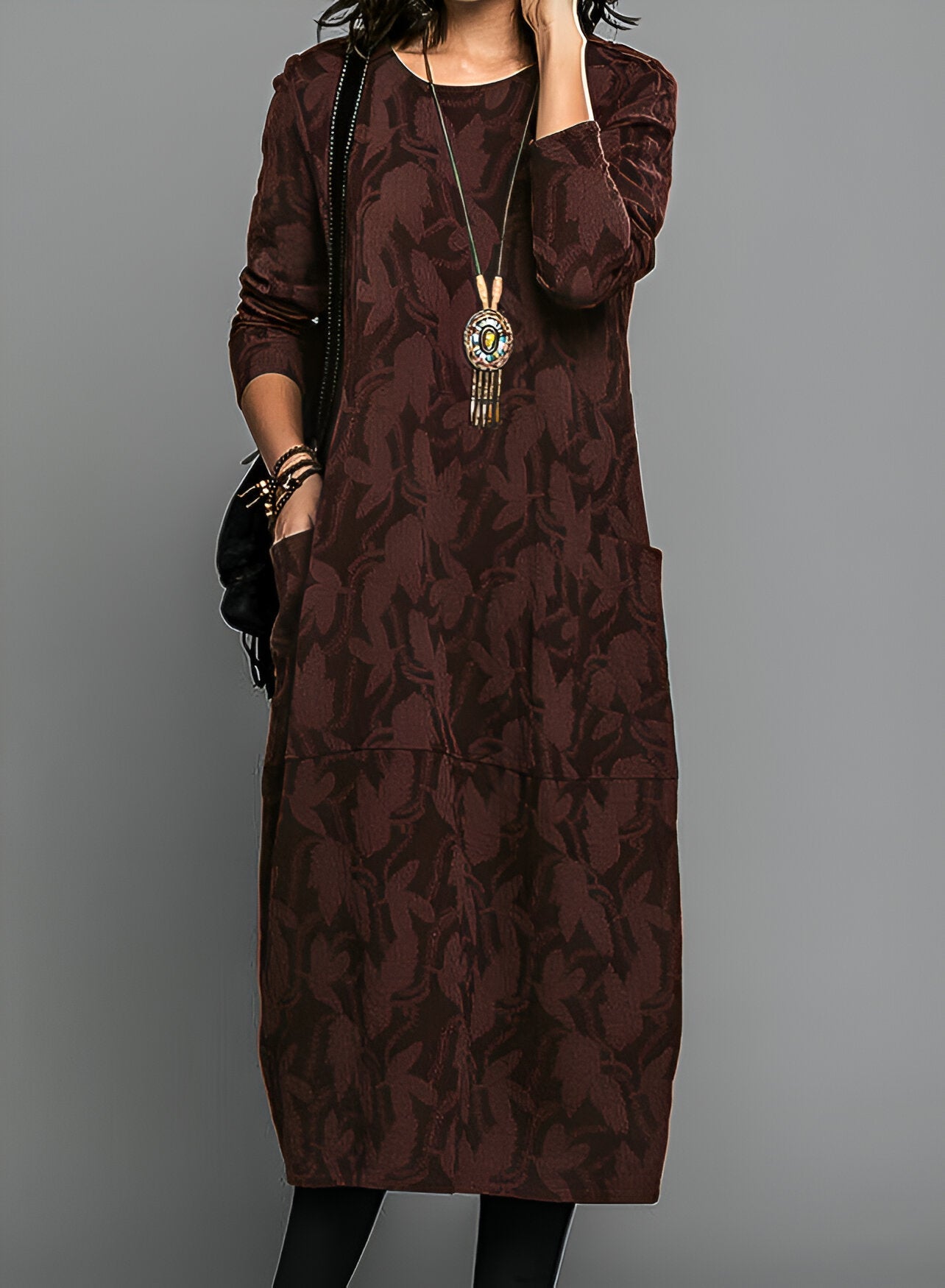 Mylesa | Dames Maxi Jurk met Lange Mouwen en Zakken – Casual Elegante Lange Jurk