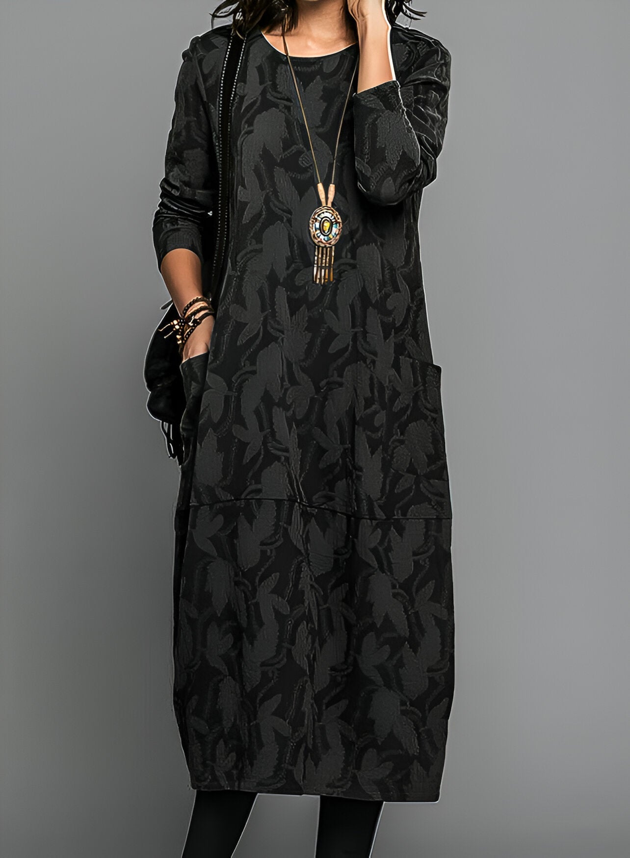 Mylesa | Dames Maxi Jurk met Lange Mouwen en Zakken – Casual Elegante Lange Jurk