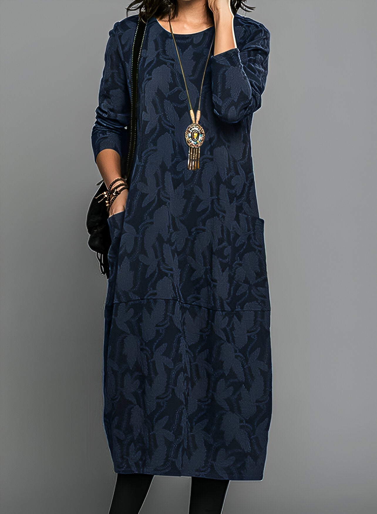 Mylesa | Dames Maxi Jurk met Lange Mouwen en Zakken – Casual Elegante Lange Jurk