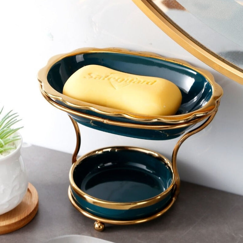 LuxeDish | Elegant Keramisch Zeepbakje met Verhoogd Afdruiprekje voor de Badkamer - Luxe Zeephouder