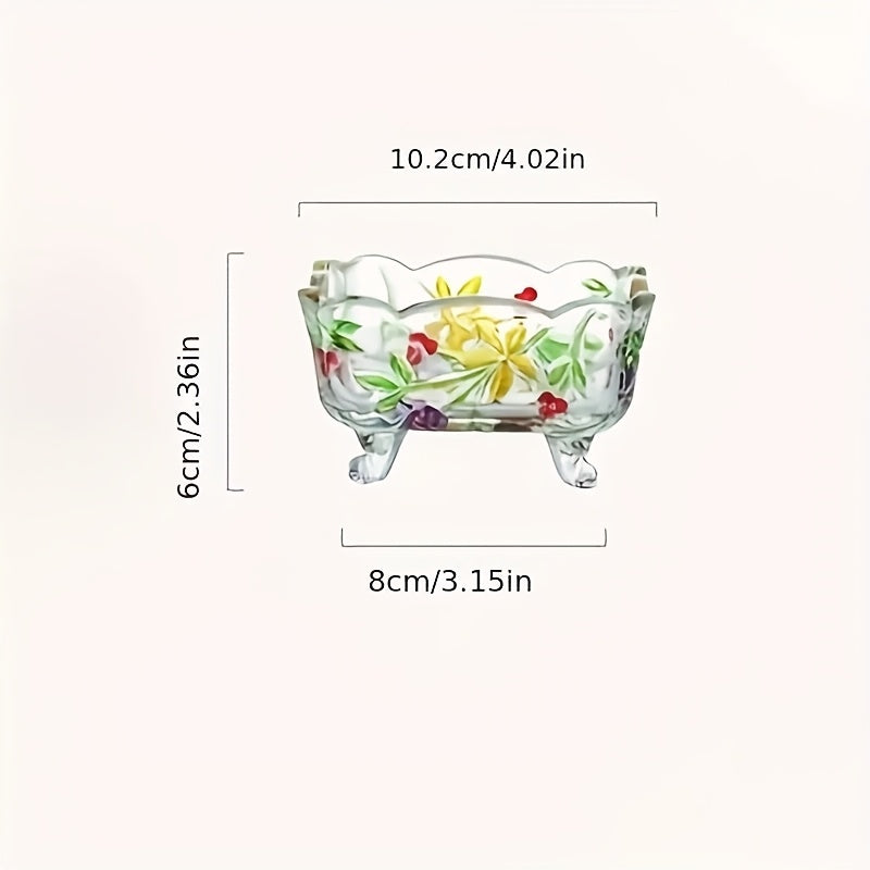 FloraBowl | Handgemaakte Vintage Glazen Snoepkom – Bloemmotief, Decoratief Voorjaarsbakje