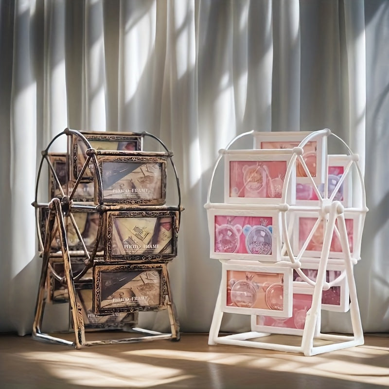 NostalgiaWheel | Vintage reuzenrad draaiende fotolijst – 8 stuks 4x6 fotolijsten, creatief cadeau voor thuis en op tafel