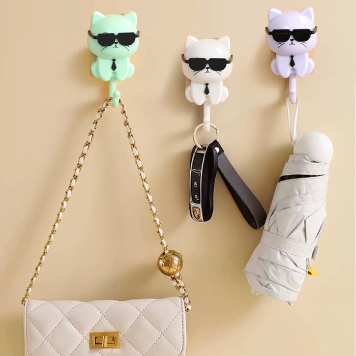 PurrPeek | Grillige Kat Sleutelhanger - Cartoon Glurende Kat Muurhaak voor Sleutels & Accessoires