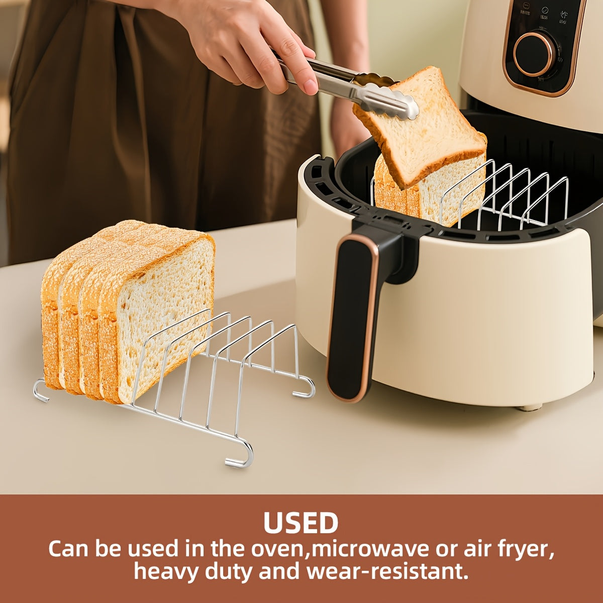 ToastLift | Roestvrijstalen luchtfriteuse-toastrek – verticale broodhouder met meerdere sleuven