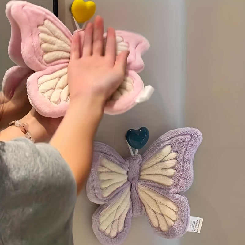 CozeFly | Butterfly-handdoek van coral fleece om op te hangen, dik, zacht, sneldrogend