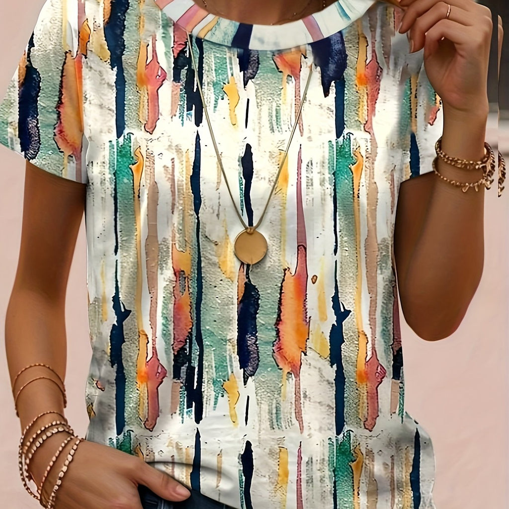 Rumi | Casual T-shirt met print voor dames – Zomertop met geometrische, abstracte strepen