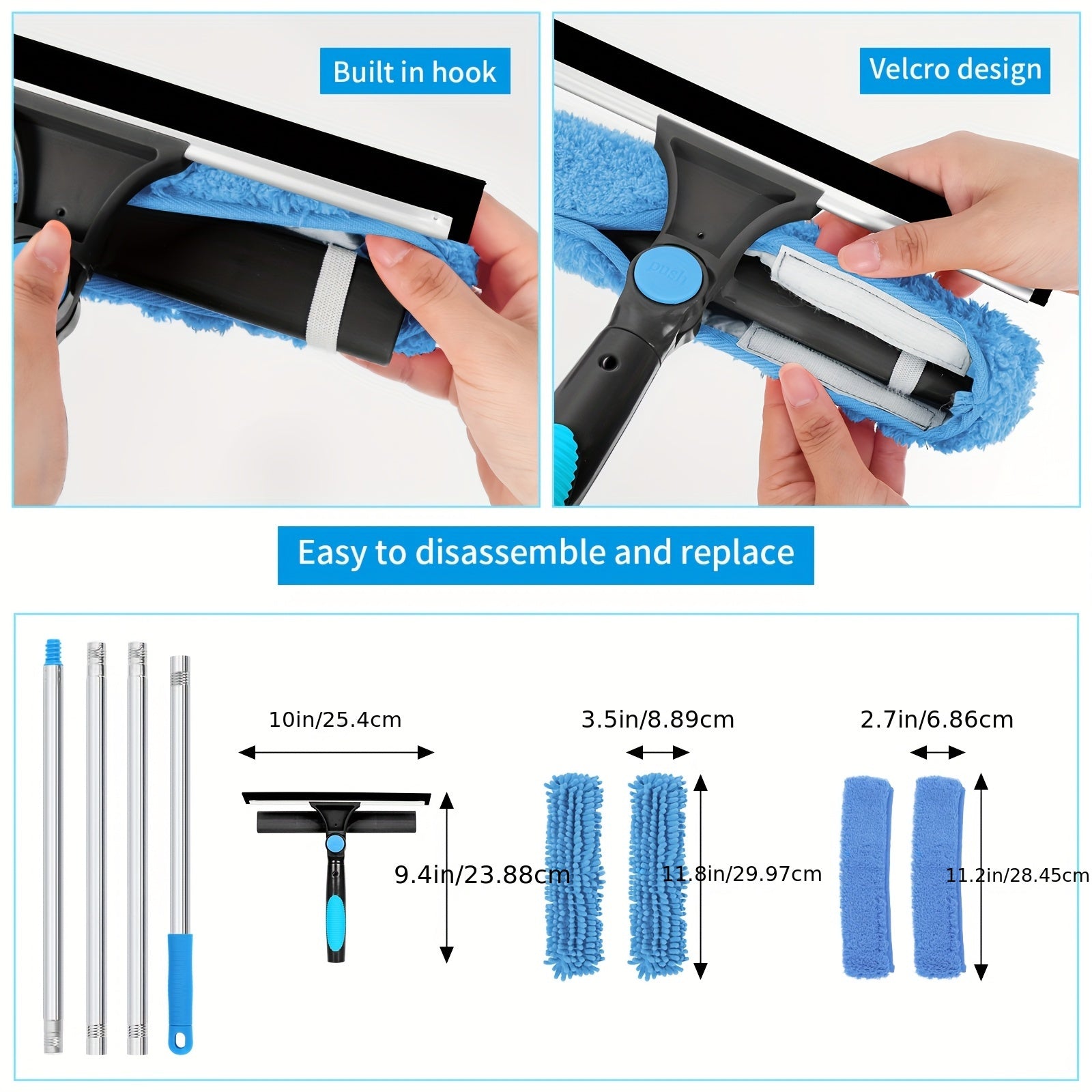 VistaClean | 182 cm professionele 2-in-1 raamwisser set – verstelbare telescoopsteel