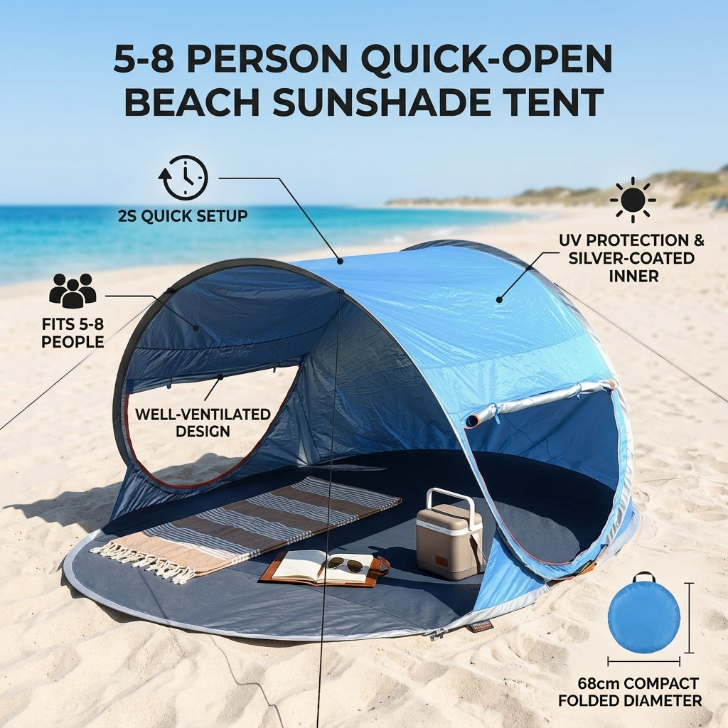 PopShelter | Opvouwbare strandtent – direct zonnescherm, UV-bescherming, inklapbare en draagbare strandluifel