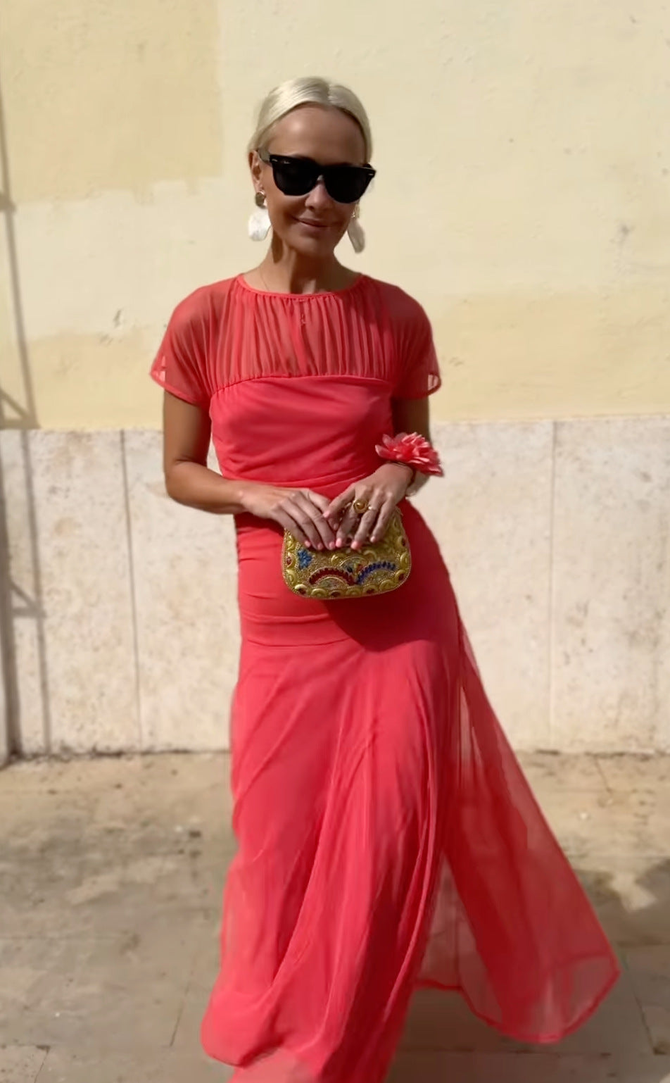 Eira | Dames chiffon jurk – elegante, zwierige maxi-jurk met ronde hals