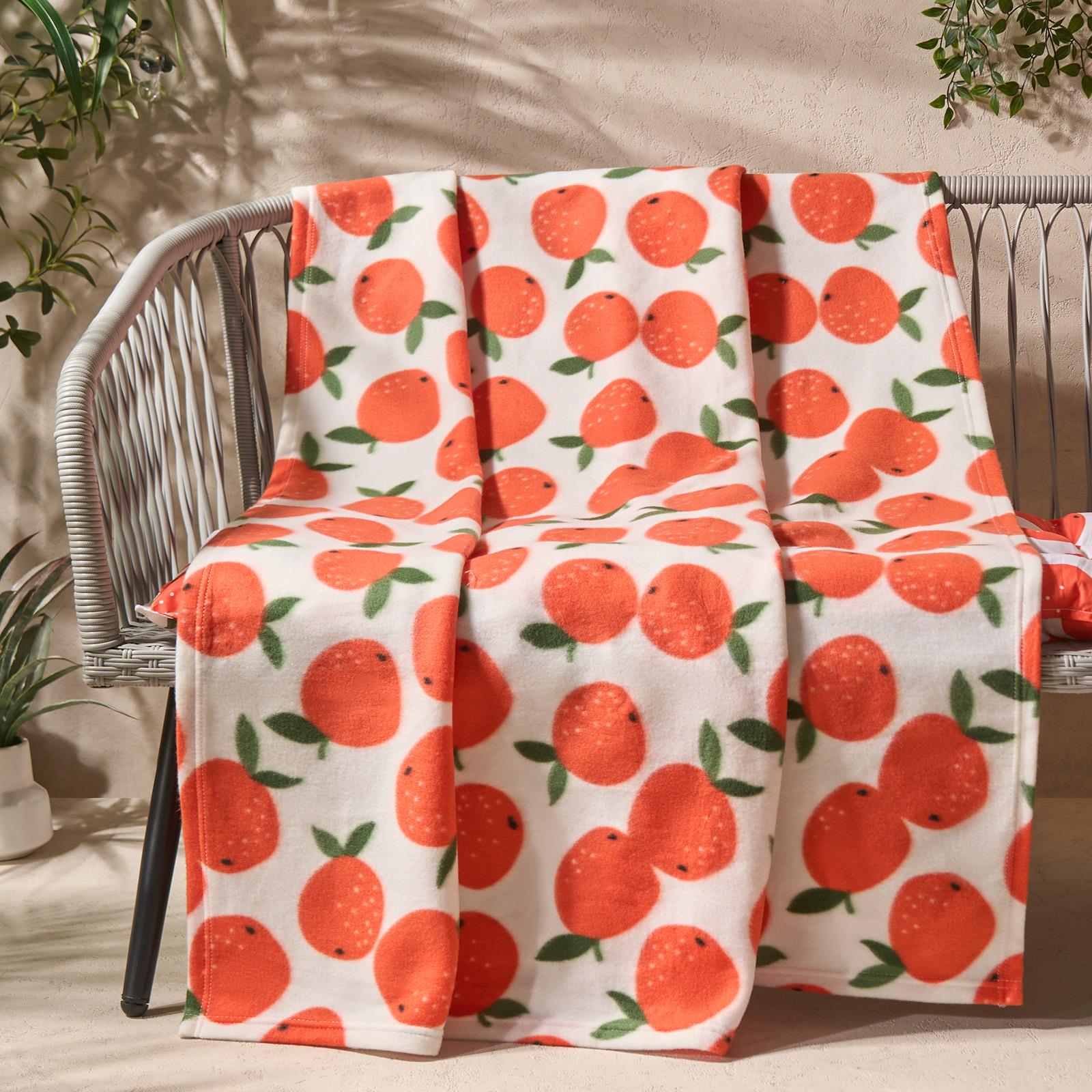 CitrusCozy | Oranje fleecedeken - decoratief fleecedeken met fruitprint, knusse woon- en slaapkamerdeken