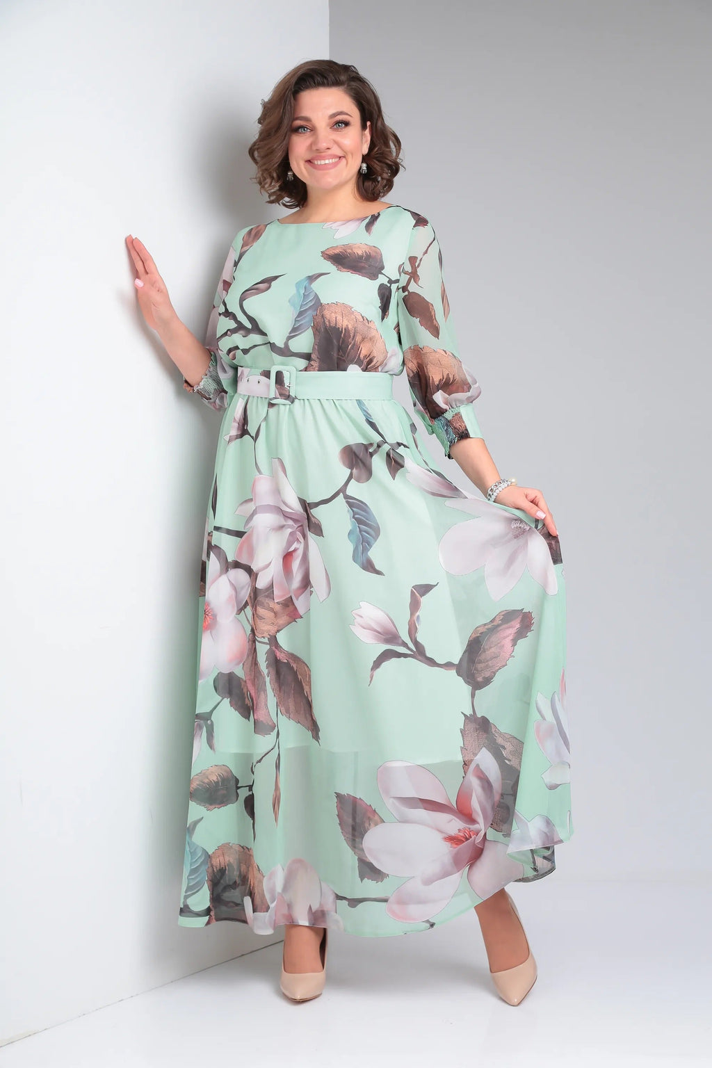 Zelyn | Bloemen maxi-jurk voor dames – elegante A-lijn lange jurk met ceintuur