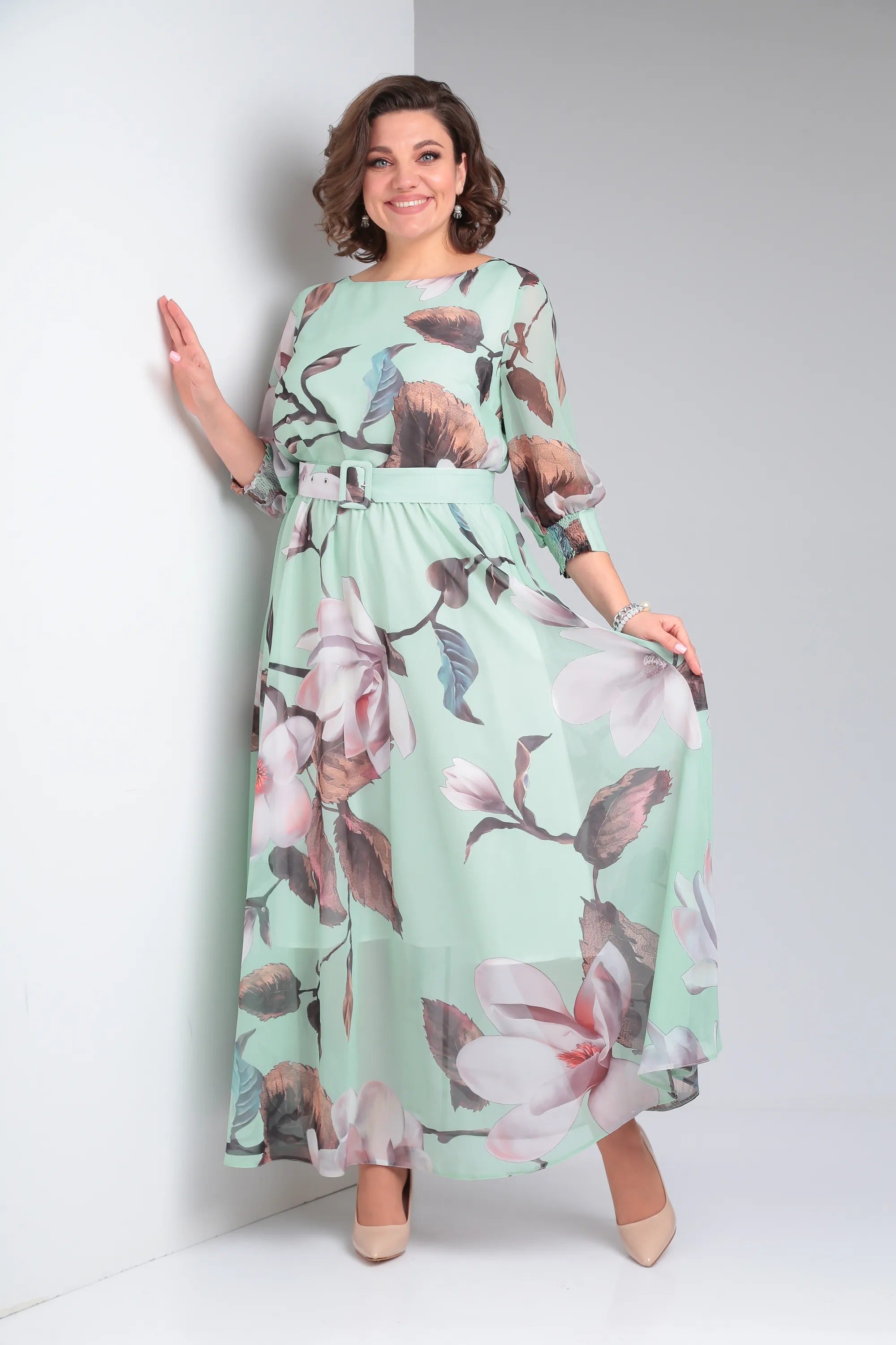 Zelyn | Bloemen maxi-jurk voor dames – elegante A-lijn lange jurk met ceintuur