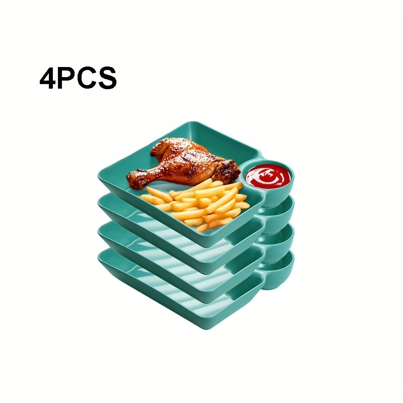 SectiPlate | 4-delige snackbordenset met vakken – Plastic tapas-, dumpling- en sushibord met vakken voor saus