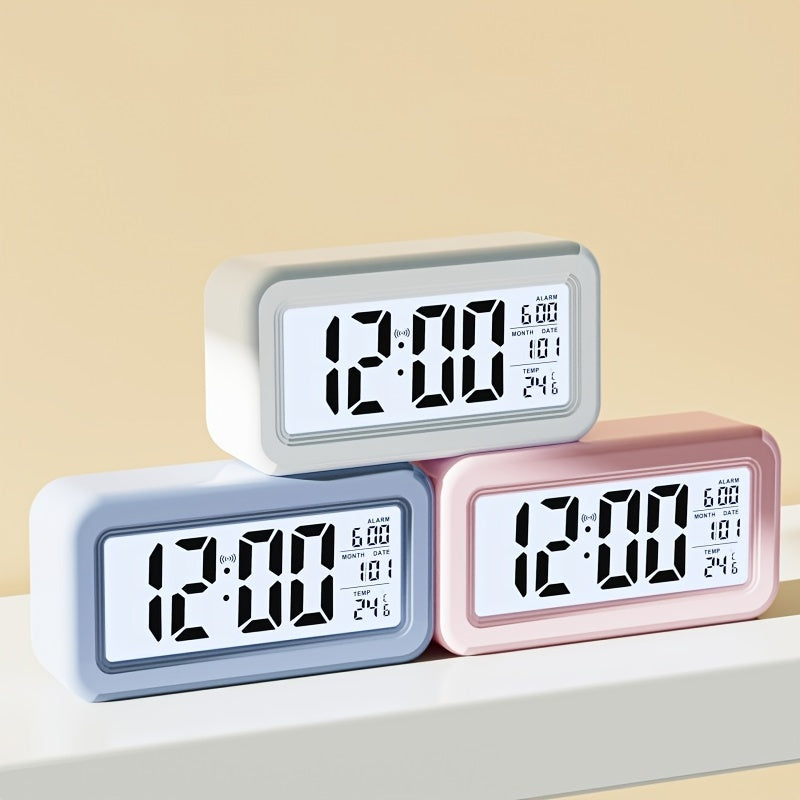 BrightWake | Digitale wekker met LCD-scherm met achtergrondverlichting - Werkt op batterijen, moderne kamerdecoratie voor thuis