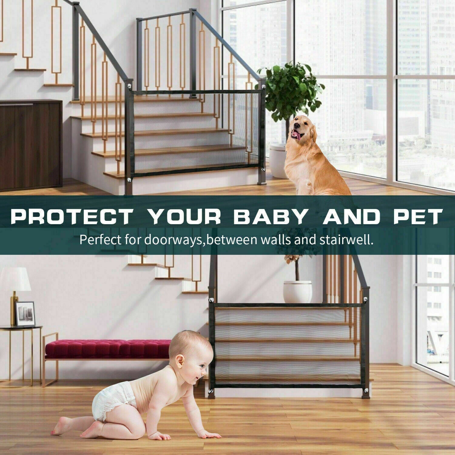 PetGuard | Draagbaar veiligheidshek voor honden, katten en baby's – Gaashek voor trappen en deuren
