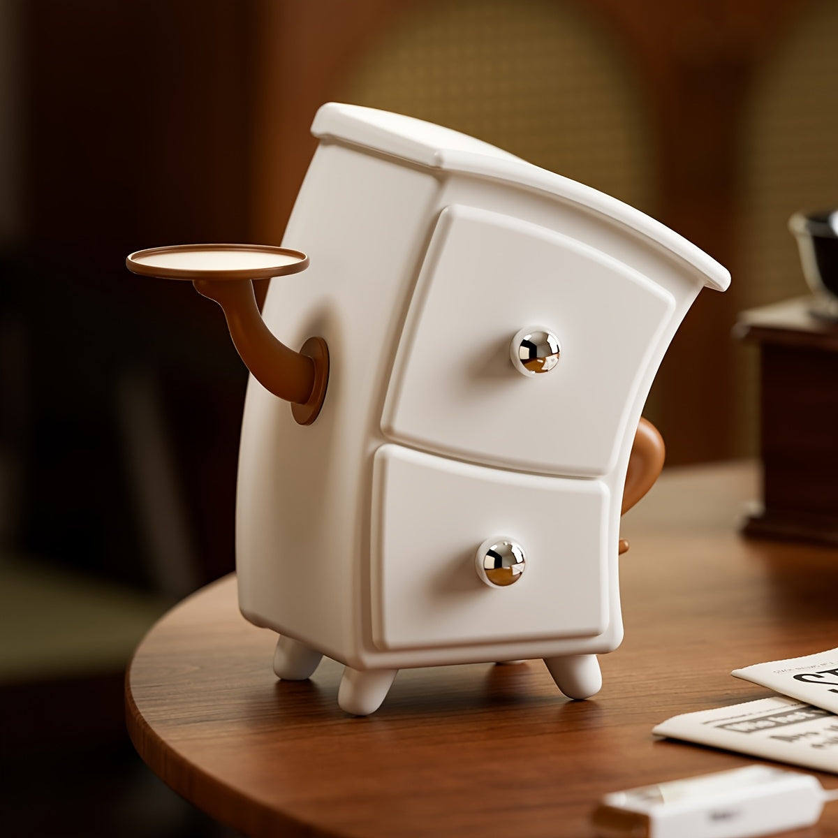 LidHaven | Witte en bruine opbergdoos met scharnierend deksel en ronde deur – Bureau-organizer