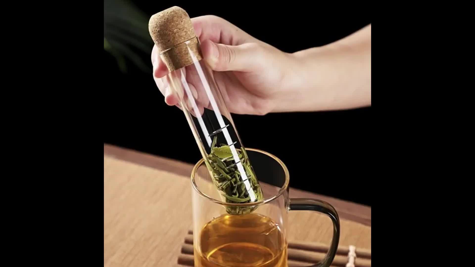 TeaTube | Glazen thee-ei fles - Mini transparante kurk zeef buis voor het zetten van losse thee