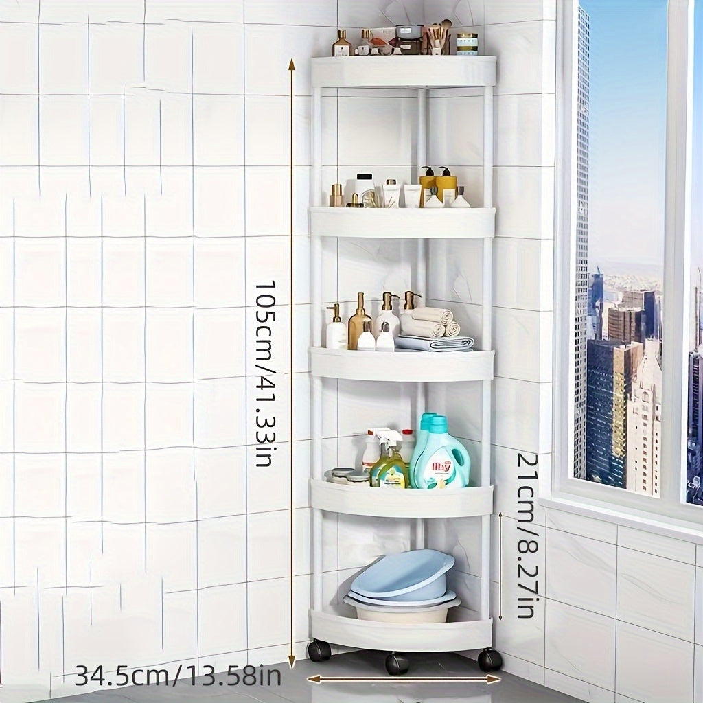 ShowerStack | 5-laags hoekdouche caddy, zwarte kunststof badkamer opbergrek, vrijstaande organizer