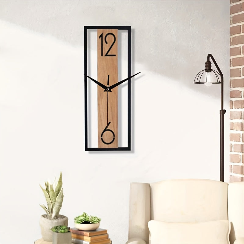 RusticPulse | Rechthoekige Wandklok met Houtnerf - Modern Stijlvol Tijdsbeeld