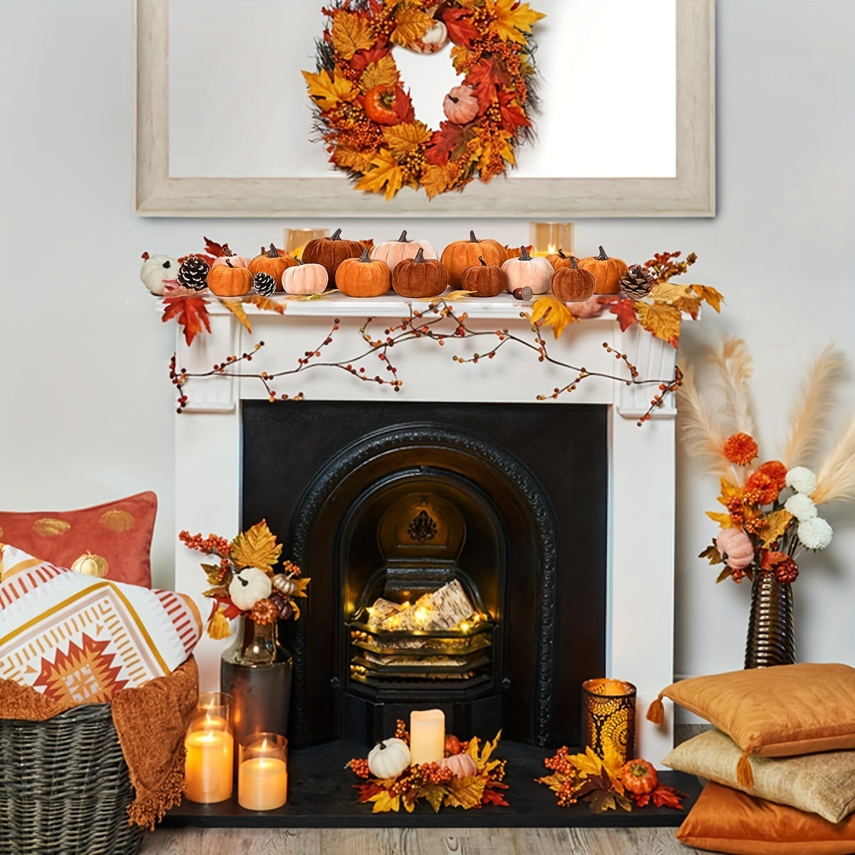 PumpkinPatch | 12 stuks kunstmatige fluwelen pompoenen – schuimrubberen herfstdecoratie & Halloween-tafelversiering