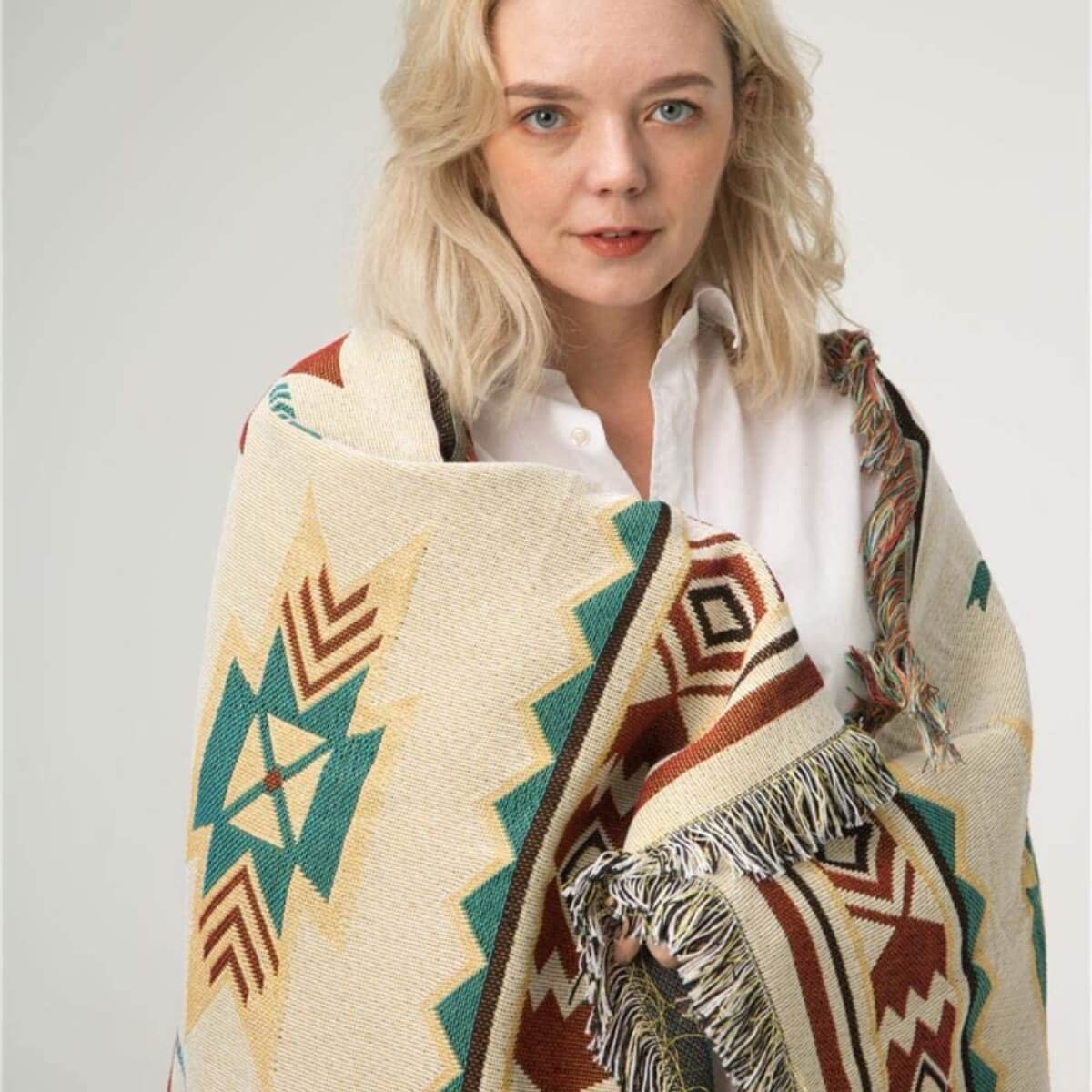 TribalCozy | Geometrisch Azteeks Plaid – Zacht Lichtgewicht Polyester-Katoen, Boho Tribal Patroon
