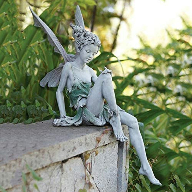 PixiePerch | Zittend feeënbeeldje voor in de tuin – Decoratief beeldje voor buiten, speelse fee van kunsthars
