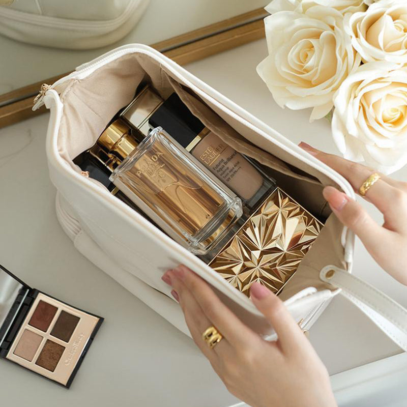 GlamBag | Draagbare PU-make-uptas – Reisvriendelijk, waterdicht, lichtgewicht, dubbellaagse cosmetica-organizer