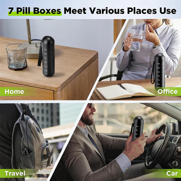 PillPort | 7-Day Aluminium Pill Organizer - Draagbare wekelijkse pillendoos voor op reis