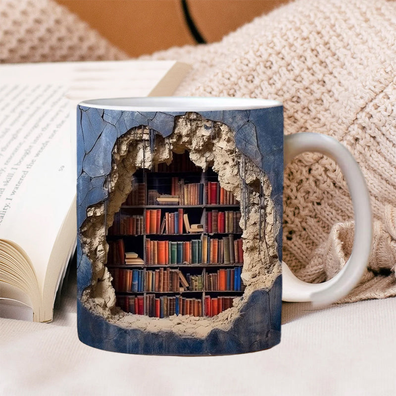 SteepStory | 3D boekenplank mok - Keramische koffiekop, boek Lover Gift