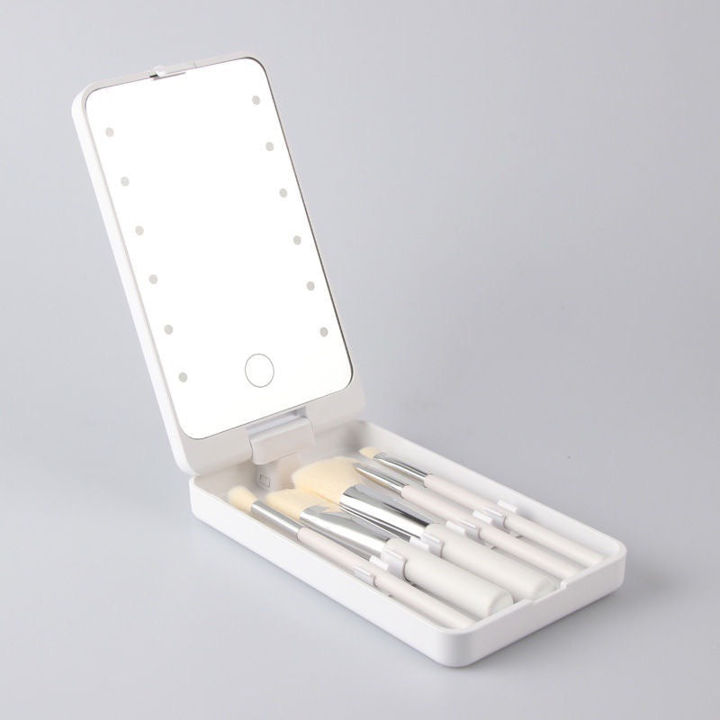Beautix | Make-upborstel opbergdoos met LED-make-upspiegel – Stofdichte cosmetica-organizer met aanraaklicht