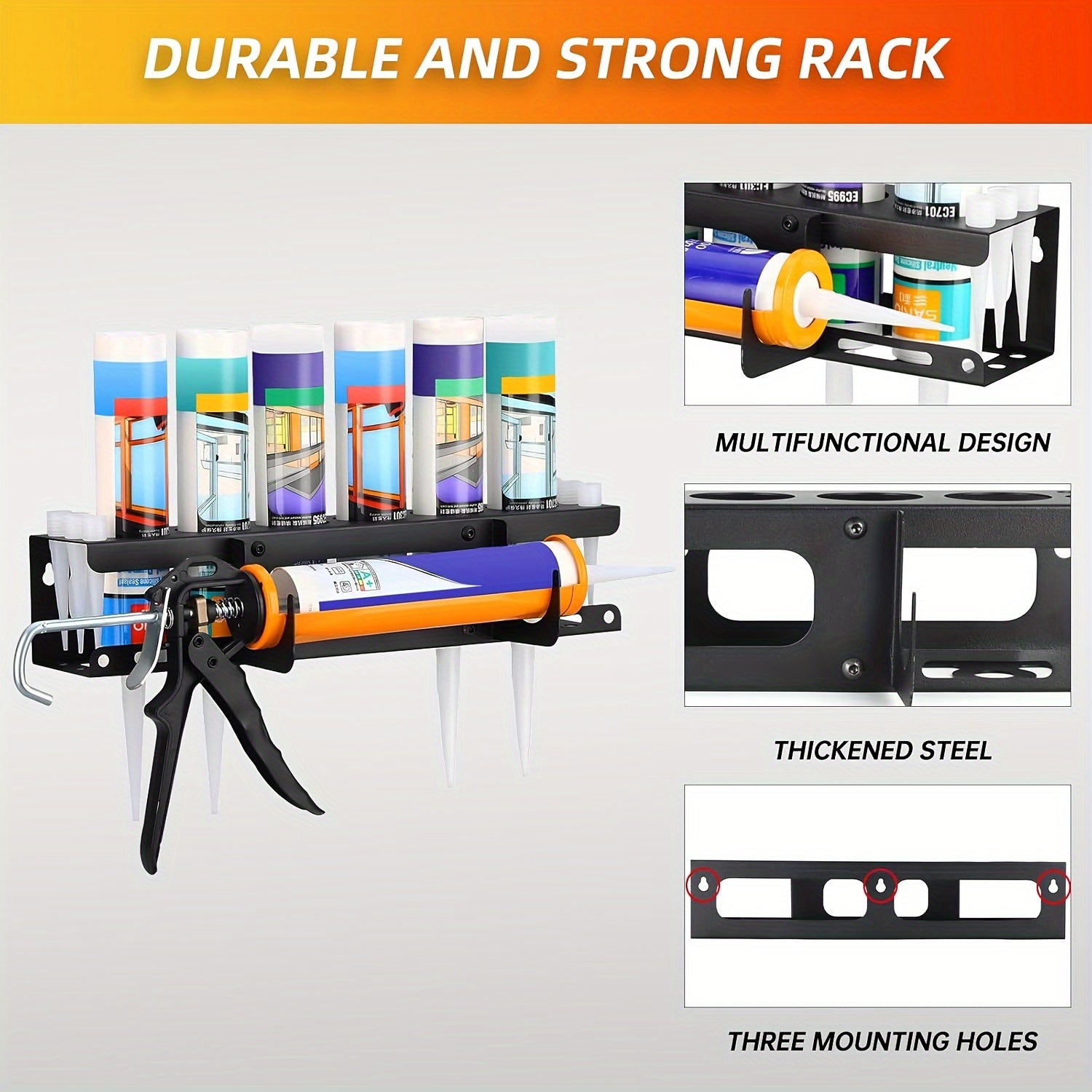 CaulkDock | Metalen kitpistool- en buishouder voor wandmontage – Opbergruimte voor werkplaats en garage