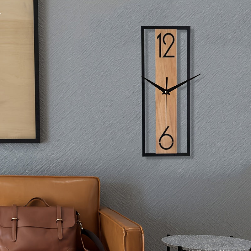 RusticPulse | Rechthoekige Wandklok met Houtnerf - Modern Stijlvol Tijdsbeeld