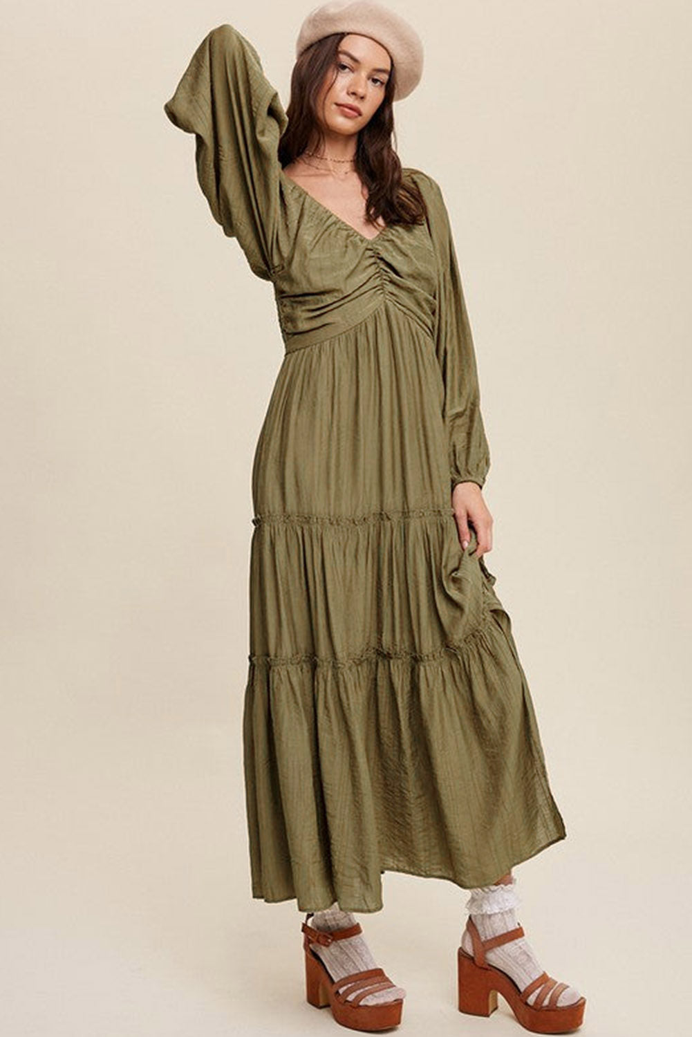 Sinae | Dames V-hals Maxi Jurk met Cut-Out – Boho Avondjurk met Strikdetail en Franjes