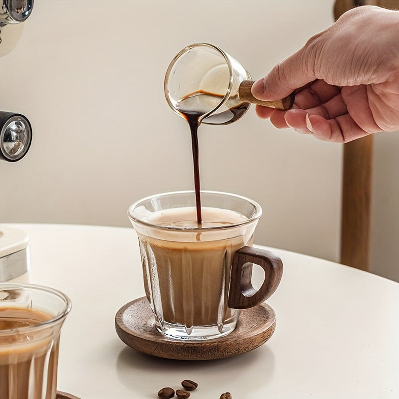 CafeLoom | Glazen koffiekopjesset met houten handvat en onderzetter – Hittebestendige espresso- en latte-kopjes