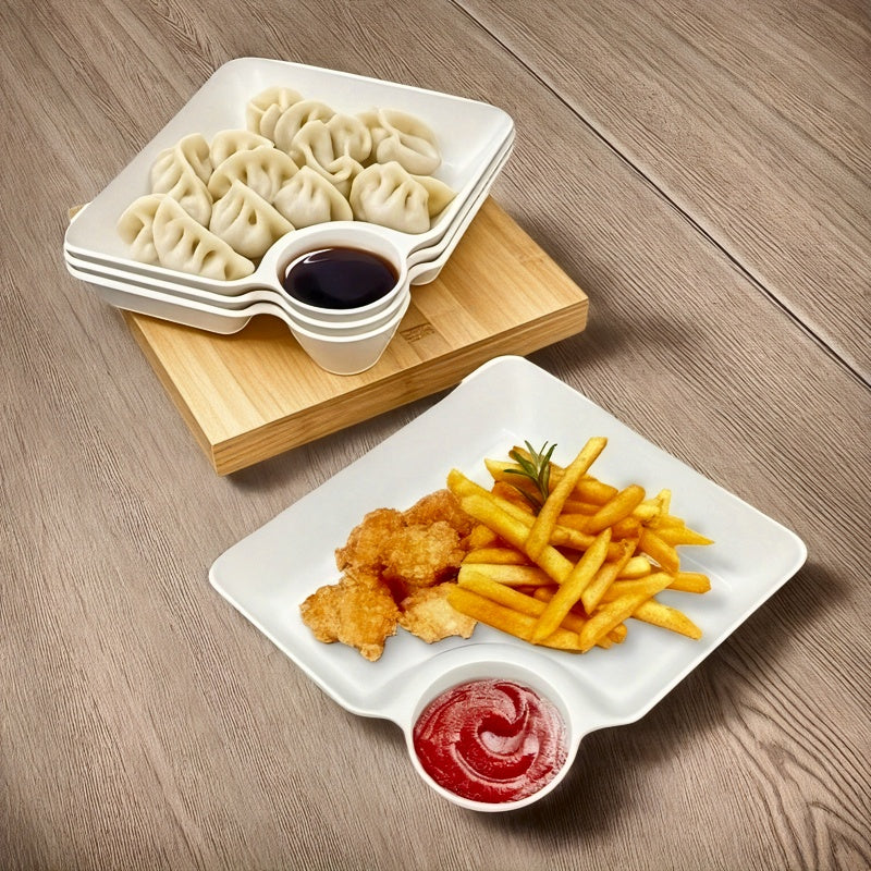 SectiPlate | 4-delige snackbordenset met vakken – Plastic tapas-, dumpling- en sushibord met vakken voor saus