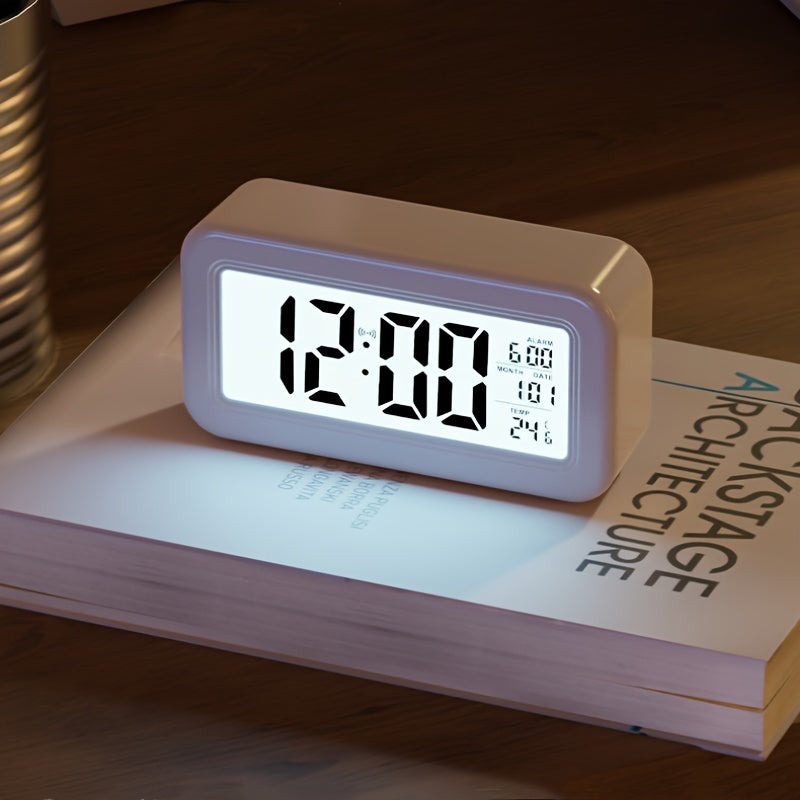 BrightWake | Digitale wekker met LCD-scherm met achtergrondverlichting - Werkt op batterijen, moderne kamerdecoratie voor thuis