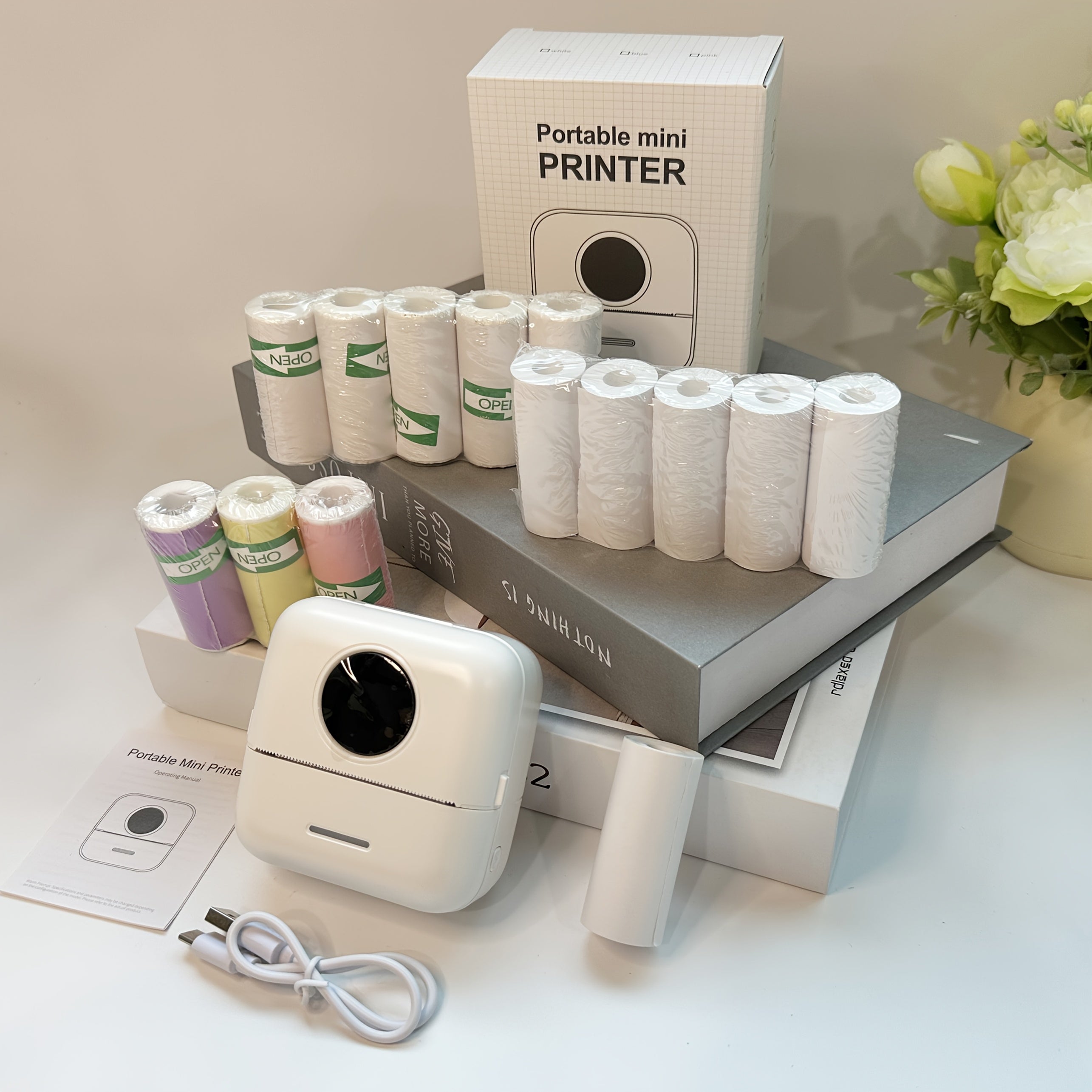 PrintMate | Mini draagbare thermische printer met 14 papierrollen – Foto- en labelafdrukken
