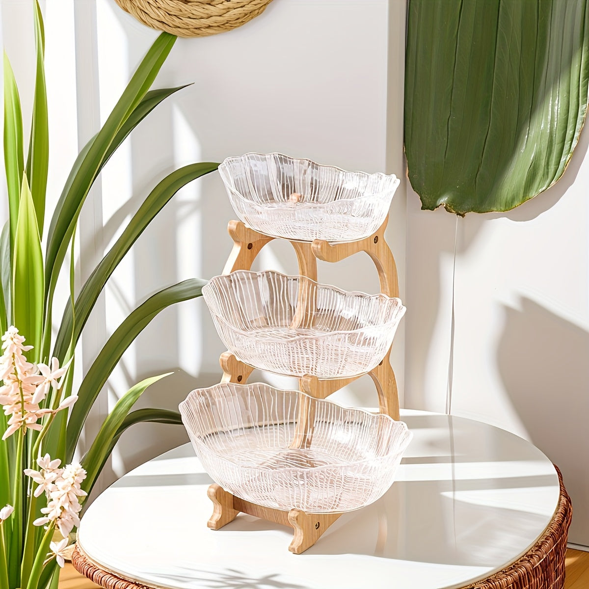 StackNest | 3-Lagen Plastic Fruit- & Snackbord – Multifunctionele Opbergtray, Gelaagde Dessertstandaard