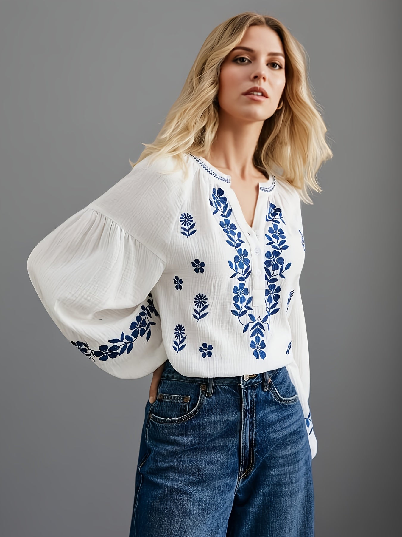 Peria | Etnisch dameshemd - Geborduurde casual bohemienblouse