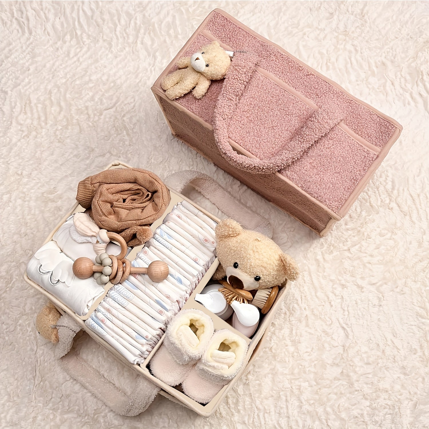 NappyNest | Luier Caddy Organizer - Draagbaar opbergmandje voor luiers, doekjes & babyspullen, luiertafel organizer
