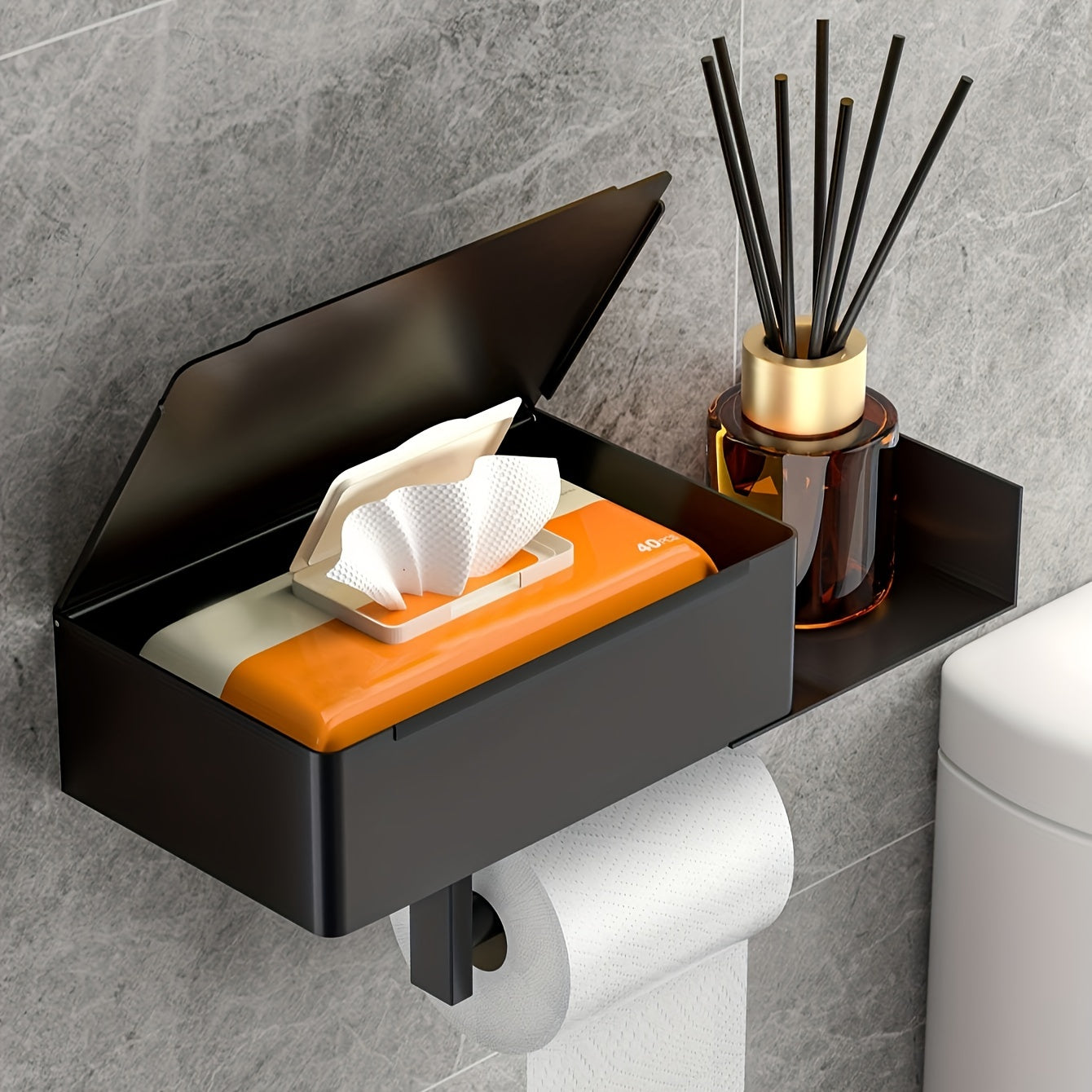 NeatHold | Moderne wandgemonteerde toiletrolhouder met opbergdoos voor doekjes en badkamerbenodigdheden