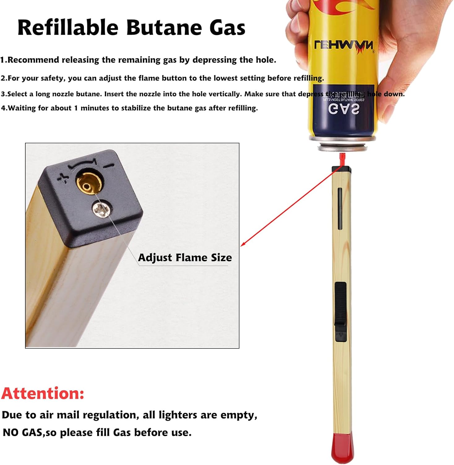 BlazeMatch | Navulbare Butaan Aansteker - Elegant Match Ontwerp, Regelbare Vlam, Perfect voor Kaarsen & Grills