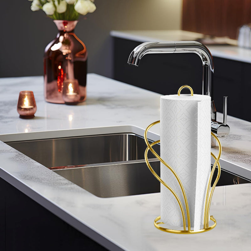 TissueLuxe | Luxe gouden servetten- en tissuehouder met stabiele verzwaarde voet – vrijstaande organizer voor keuken en badkamer