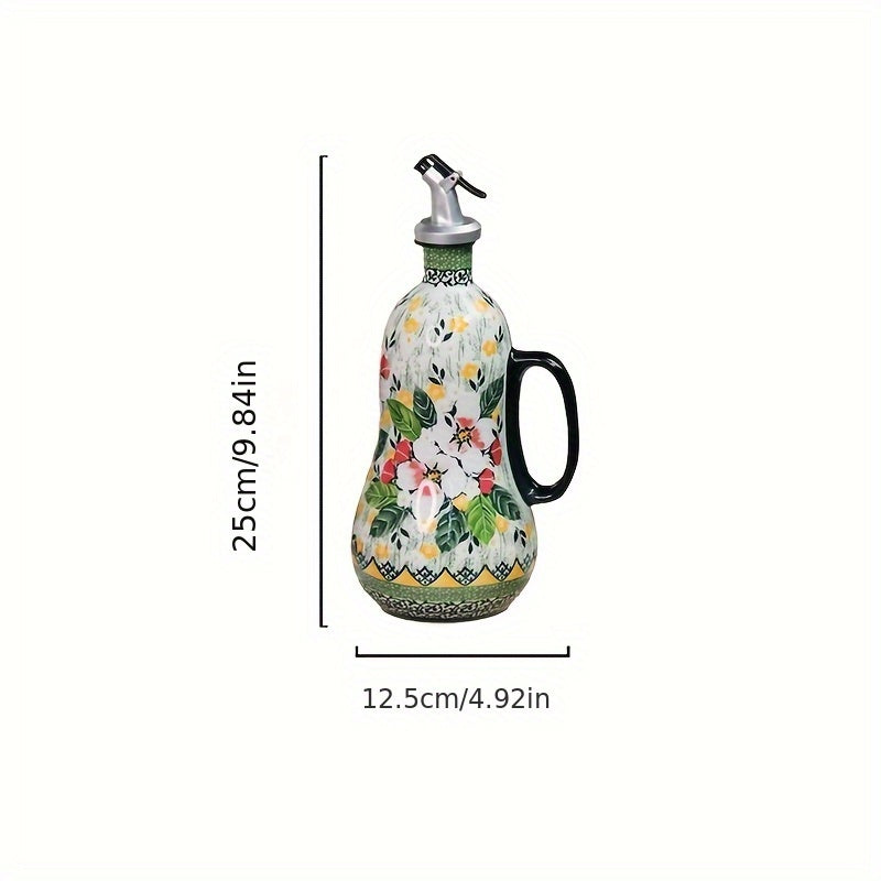OlivaBloom | Handbeschilderde Olijfoliefles, Elegante Keuken Oliefles, Bloemmotief