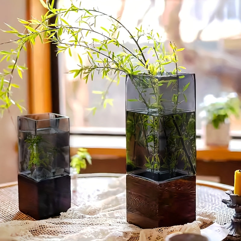 ElementVase | Moderne Acryl Decoratieve Vaas met Houten Voet - Rustiek Elegante Woondecoratie