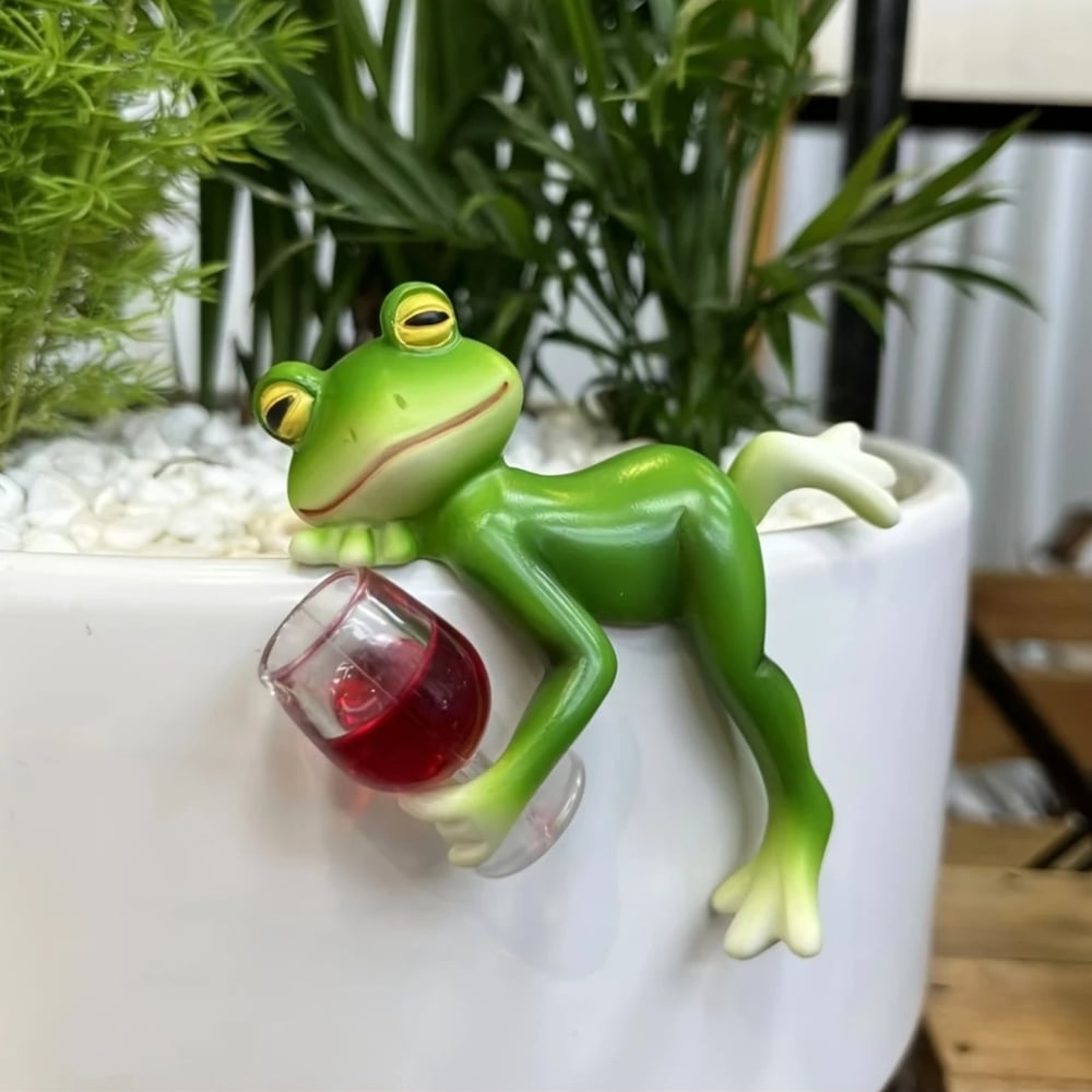 FroggySip | Hars Drinkende Kikker Plant Pot Hanger Beeldje - Tuindecoratie, Binnen Buiten Plantenbak Toebehoren