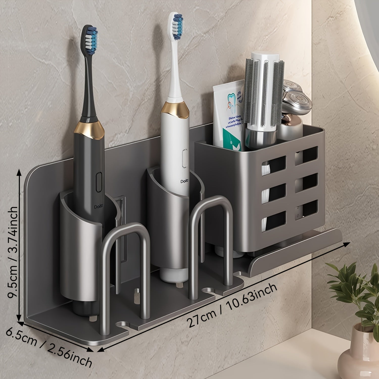 BristleHub | Elektrische tandenborstelhouder voor wandmontage - badkamer organizer met afvoeropeningen