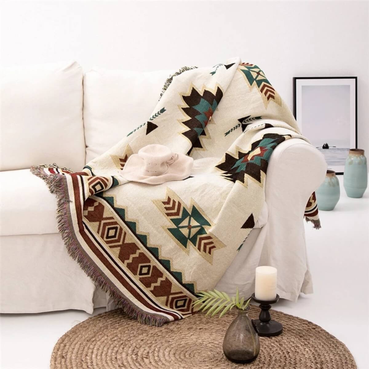 TribalCozy | Geometrisch Azteeks Plaid – Zacht Lichtgewicht Polyester-Katoen, Boho Tribal Patroon